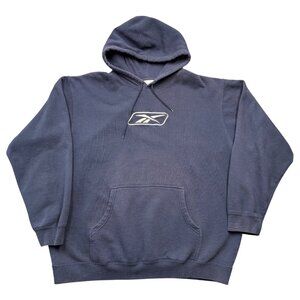 VTG Y2K Reebok Hoodie Sweatshirt Embroidered Logo Navy Blue Mens XXL Streetwear